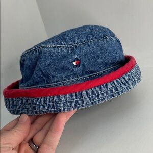 Tommy Hilfiger Y2K Kids Denim Bucket Hat with Red Trim and Embroidered Star
